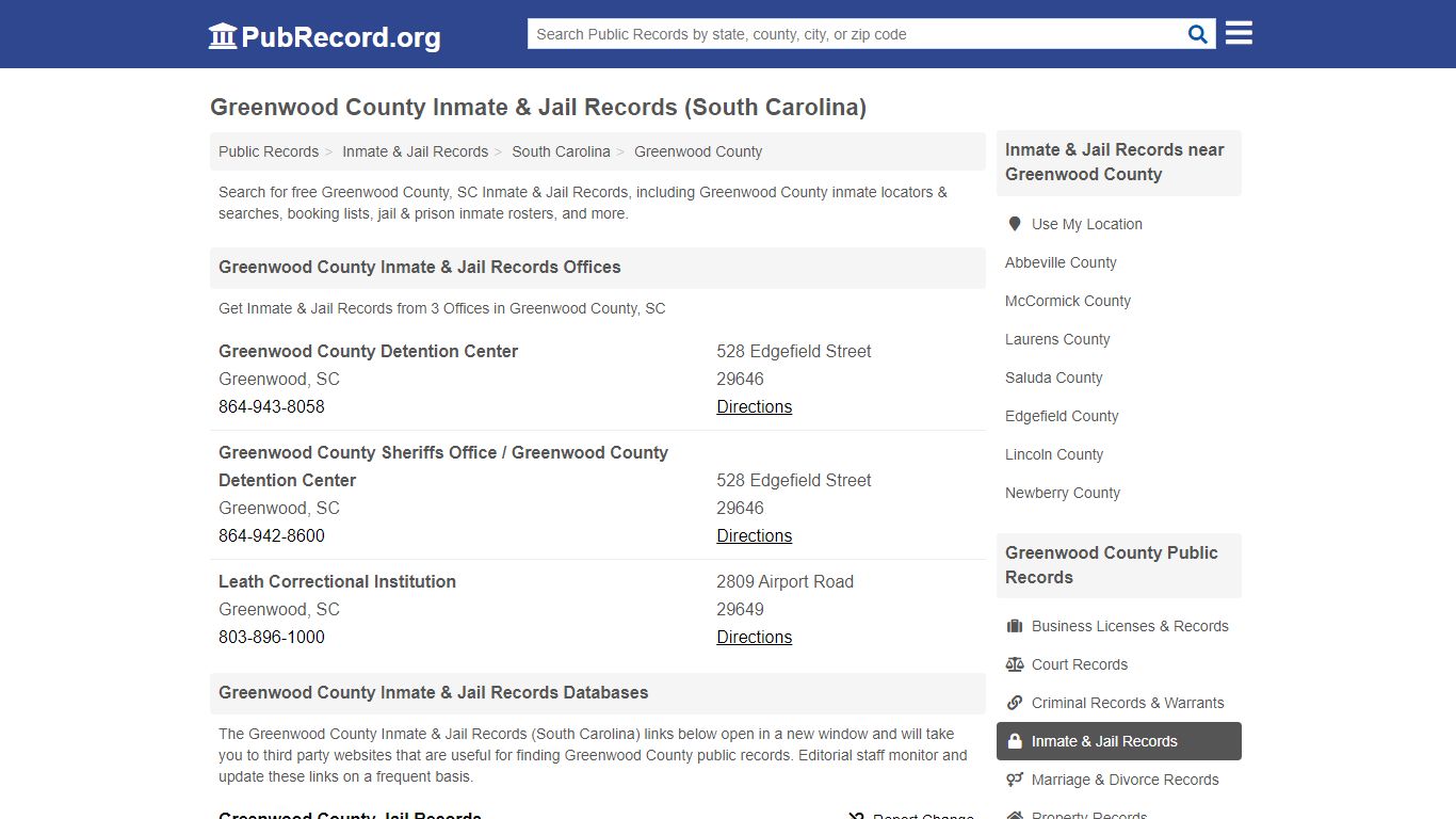 Free Greenwood County Inmate & Jail Records (South ...